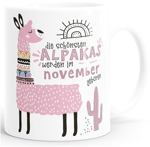 SpecialMe® Kaffee-Tasse Die Schönsten Alpakas werden im Januar-Dezember geboren anpassbares Motiv Geburtsmonat individuelle Geburtstags-Geschenke Lama Weiss Keramik-Tasse