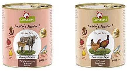 Liebling's Mahlzeit Nassfutter Wildragout & Rind, 6er Pack (6 x 800 g) & Nassfutter Fasan & Geflügel, 6er Pack (6 x 800 g)