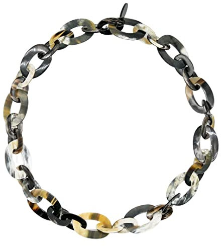 Feliss Horn Kette Halskette Damen Boho Schmuck Ketten ohne Anhänger. 110 cm Gliederkette lang Afrikanischer Schmuck Hornschmuck braun aus Büffelhorn