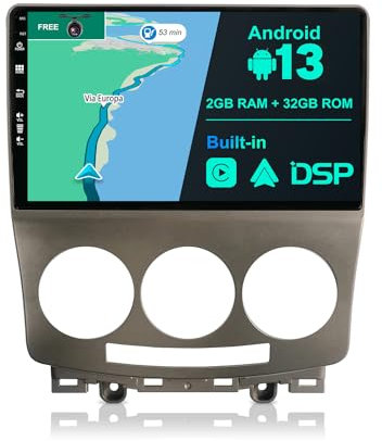 JOYX Android 13 IPS Car Stereo For Mazda 5 (2005-2010) - Built-in Wireless Carplay + Android Auto - 2G+32G - Rear Camera FREE - 9.7 Inch 2 Din - Steering Wheel DAB Fast-boot WIFI DSP Google Bluetooth