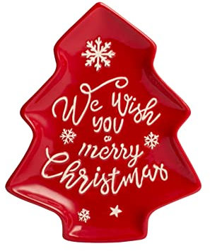 H&H Natale Set 4 Piatti Albero, Ceramica, 24x20cm