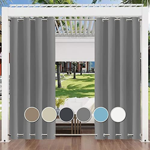 Outdoor Vorhang Wetterfest mit Ösen Oben und Unten (Viele Höhen & Breiten Zur Auswahl) Wasserdicht Sichtschutz Terrasse Sonnenschutz für Balkon Veranda Pergola Gartenlaube, Grau