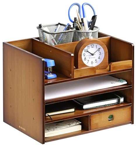 Navaris Schreibtisch Organizer Ablage aus Bambus - 33x24x26cm Ordnungssystem Briefablage aus Holz - für Tisch Büro Schreibtisch - leicht zu reinigen