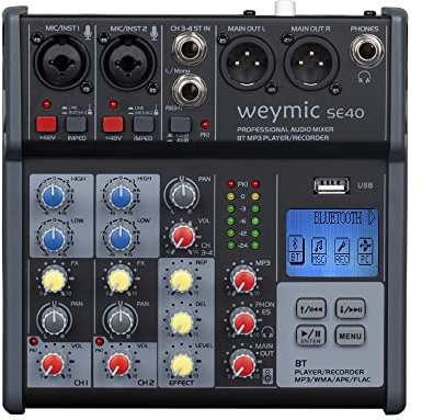 weymic se - 40 Mixeur professionnel pour l'enregistrement du karaoké dj stage avec lecteur USB pour l'enregistrement de l'entrée de l'ordinateur (4 canaux)
