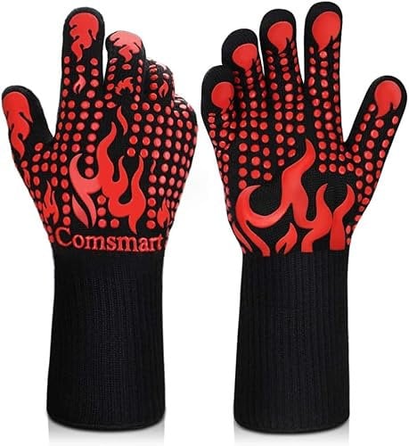 BBQ Gloves, 800 ℃/1472℉ Heat Resistant Grilling Gloves Silicone Non-Slip Oven Gloves Long Kitchen Gloves for Barbecue, Cooking, Baking, Cutting, Black