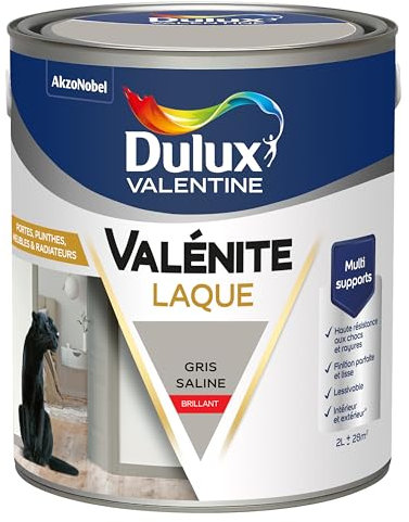 Dulux Valentine Peinture Laque Valénite Intérieur et Extérieur Multi-supports - Finition parfaite et lisse, Formule Haute Résistance - Brillant Gris Saline 2 L