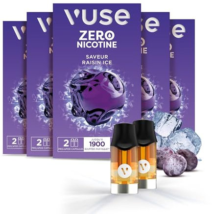 Capsules VUSE Pro, Raisin Ice Lot de 10, jusqu'à 9500 bouffées* (950* x 10 capsules), compatibles avec les cigarettes électriques VUSE Pro et ePod 2, sans nicotine, 1,9 ml d’e-liquide par capsule