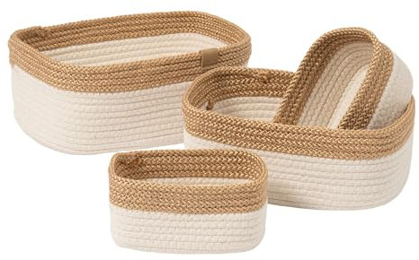 Paniers de rangement en corde LA JOLIE MUSE, petits paniers en coton tressé pour étagère de salle de bain, ensemble de 4 paniers décoratifs, blanc coquillage