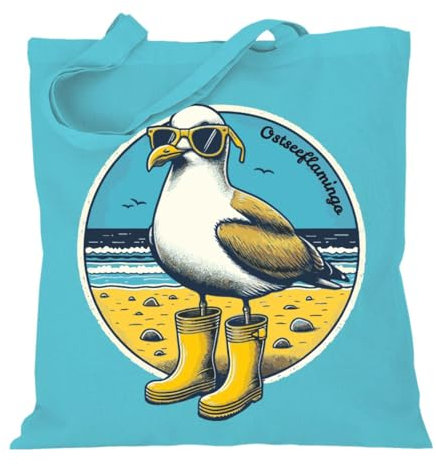 Stoffbeutel Jutebeutel Lange Henkel mit Spruch Ostseeflamingo Möwen Motiv