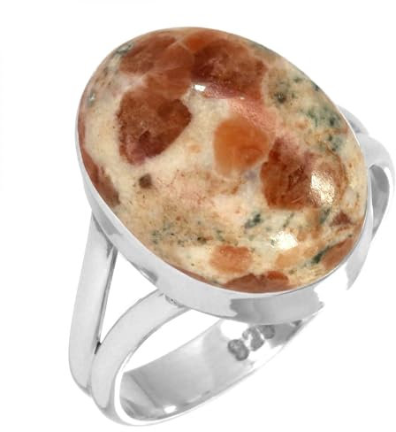 Jeweloporium Brauner Granat in Kalkstein-Silberring Größe 55 (17,5), 925 Sterling Silber Ring für Frauen, Echter klobiger ovaler Stein Boho Schmuck