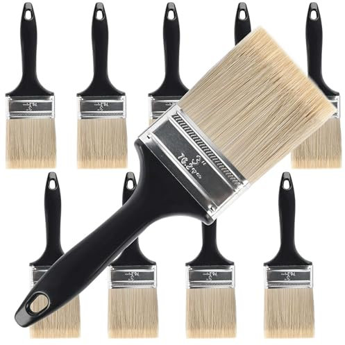 ZOENHOU 10 Pieces 3 Inch Paint Brush Set, Paint Brush Decorating with Treated Plastic Handle, Professional Paint Brushes Tools for DIY Paint, Home, Furniture, Fences, Deck, and Wall Trim