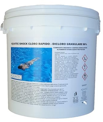 AQUATEC AQUATEC Cloro per piscina rapido dicloro granulare 56% a Rapida Dissoluzione per Trattamento Shock e Mantenimento Acqua di Piscina(10, Chilogrammi)