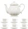 simpa 14PC Porcelain White Tea Set: Teapot with Lid, 6 Tea Cups & 6 Saucers. Dishwasher & Microwave Safe.