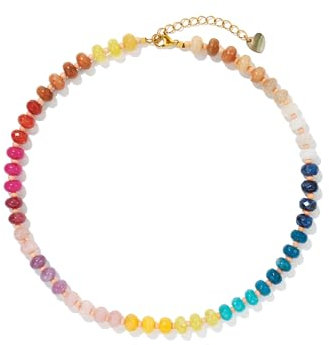 Joya Love Damen Regenbogen Edelstein Perlen Halskette, Boho Style Mode Naturstein Halskette, Edelstahl Handarbeit, Wasserfest, Damen Schmuck, Geschenk