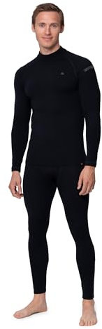 DANISH ENDURANCE Completo Termico Uomo in Lana Merino, per Il Freddo Estremo, Pantaloni Lunghi da Uomo, Maglia Termica Invernale, Black, S