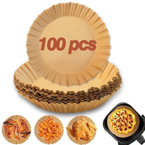 Hmfmdy Air Fryer Liners, 100Pcs Air Fryer Disposable Paper Liner, Non-Stick Baking Parchment Paper, Oil-Proof, Water-Proof, Air Fryer Accessories Compatible with COSORI, Ninja,Tower Cosori - 16cm