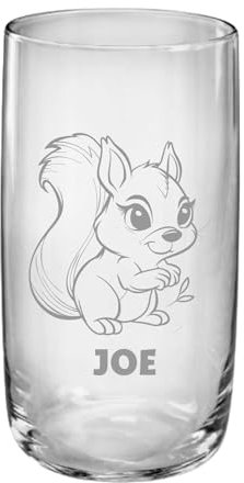 Lila Lotte Trinkglas mit Eichhörnchen – charmant und personalisierbar, auf Wunsch mit Namen, 4 verschiedene Motive, Geschenk für Eichhörnchen-Fans