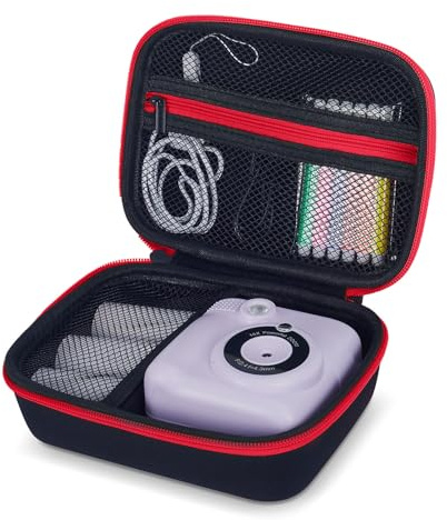 Hikkon Kameratasche kompatibel für Hangrui/ASTGMI/GREENKINDER/HiMont Kinderkamera Spielzeug, tragbare Sofortbild-Digitalkamera Aufbewahrungshalter Organizer Tasche (nur Tasche) - Schwarz&Rot