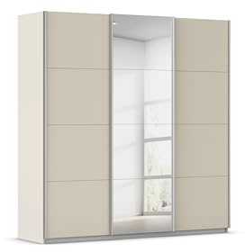 Rauch Möbel Kulmbach, Kleiderschrank mit Schwebetüren für Schlafzimmer, Kinderzimmer, Jugendzimmer, Garderobe, Flur, 3-türig, mit Spiegel, Zubehör Classic, Farbe Beige, Breite 203 cm