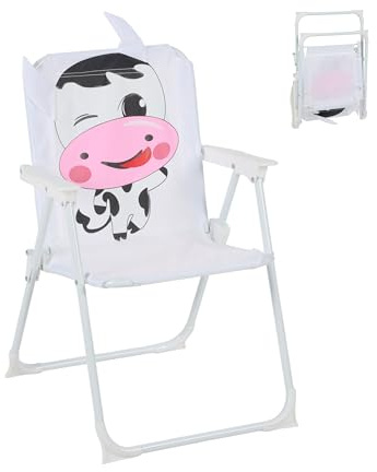 Relaxdays Kinder Klappstuhl, Campingstuhl mit Kuh-Motiv, HBT: 51,5x36x37,5 cm, Picknickstuhl Outdoor, Faltstuhl, bunt
