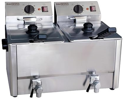 Friteuse Double Électrique Professionnelle 2 x 8 L - 2 X 3300 W - Robinet de Vidange - Acier Inox