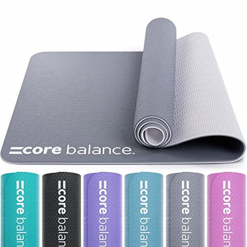 Core Balance TPE Gymnastics & Pilates Mat - Non-Slip Yoga Fitness Mat, 183cm x 65cm x 0.6cm (Stormy Grey) with Carry Strap