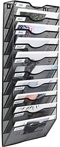 EasyPAG Metal 10 Tier A4 Wall Mounted Document Holder,Hanging Wall File Organiser,Pigeon Holes Storage,Wall Pocket,Filing Tray,Magazine Rack for Office & Home,Black