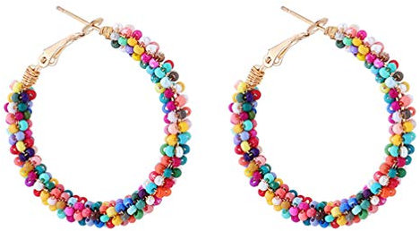 Holibanna Frau Böhmische Ohrbügel Trendige Perlen Ohrringe Harz Ohr Baumeln Übertriebene Ohrentropfen Runde Kreis Ohrringe Vintage Ohr Tropfen Mode Ohrschmuck für Frauen Dame Elegant