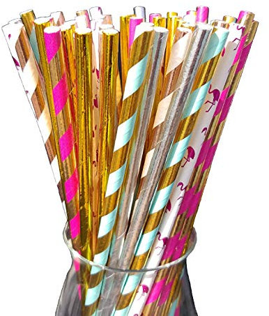 Papierstrohhalme, 120 Pack (6 Farben/Stile, 20 Trinkhalme pro Farbe/Stil), Party-Mix, Papier Trinkhalm, Biologisch, Lebensmittelecht, umwelftreundlich, Einweg-Strohhalme (Party Mix 2)