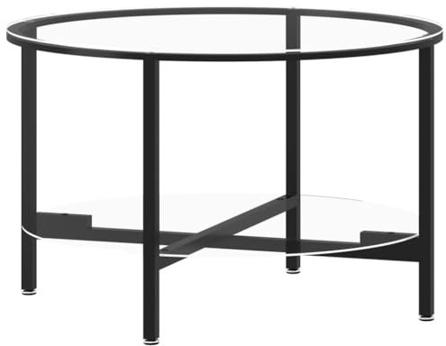 vidaXL Table à Thé Table Basse Table d'Appoint Bout de Canapé Table d'Extrémité Salon Salle de Séjour Noir et Transparent 70 cm Verre Trempé