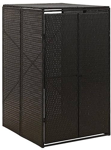 vidaXL Single Wheelie Bin Shed in Poly Rattan with Powder-Coated Steel Frame - Black, Durable and Weather-Resistant - 70x80x117 cm