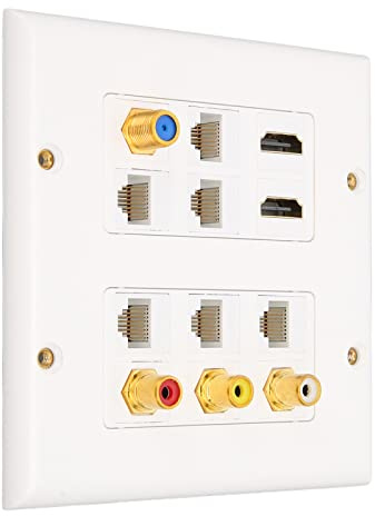 Plaque Murale Ethernet 12 Ports, RJ45 Cat6 TV F Head Coax Jack Femelle à Femelle Plaque Murale, Façade Combinée Ethernet pour Projecteurs HDTV Domestiques