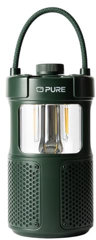 Pure Woodland Glow Outdoor-Lautsprecher mit LED-Lampe (Bluetooth 5.3, 360° Sound, IPX6, tragbar, 14h Akku - perfekt für Garten & Camping) Grün