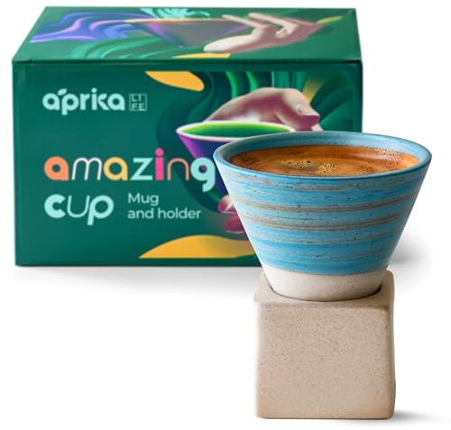 aprikalife Japanese Pottery Coffee Mug with Base 200ml - Ceramic Handmade Triangle Cone Funnel Shaped Retro Tea Cup - Dishwasher & Microwave Safe Coffee Cup for Tea, Cocoa, Espresso & Latte (Blue)