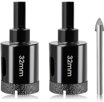 32mm Dry Diamond Core Drill Bits Josaton 2Pcs Brazed Core Hole Saw Hole Cutter for Glass, Porcelain, Tile, Marble, Ceramic, Granite