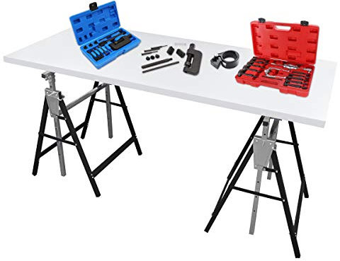 Fiqops Juego de 2 caballetes de trabajo, capacidad de carga de 200 kg, 7 posiciones, altura ajustable, 80 – 130 cm, de metal, caballetes para andamios, caballete plegable