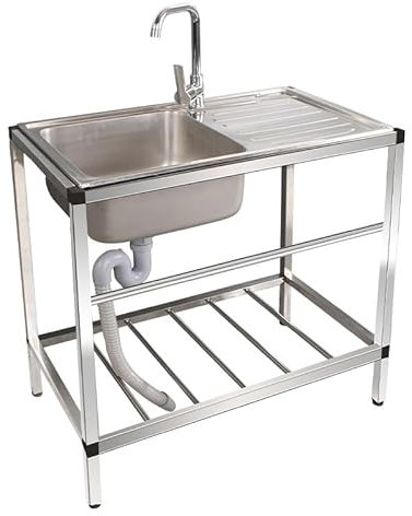Fregadero De Cocina Comercial Fregadero Individual Preparación De Cocina De Acero Inoxidable Y Fregadero Con Banco De Trabajo Para Interior Exterior,Limpieza Fácil
