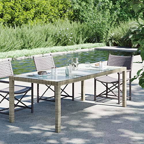 Iiaky Gartentisch Terrassentisch Wetterfest Lounge Tisch Outdoor BalkonhäNgetisch Grau 190x90x75 cm Hartglas und Poly Rattan