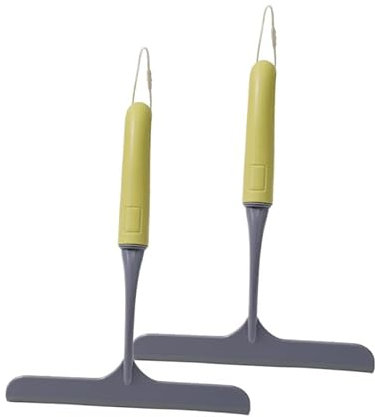 Souvik Juego de 2 Rasquetas Limpiacristales Ducha Mini Rasqueta para Baño Silicona Material PP con 2 Ganchos de Almacenamiento Ideal para Mamparas de Ducha Vidrio y Baño Gris