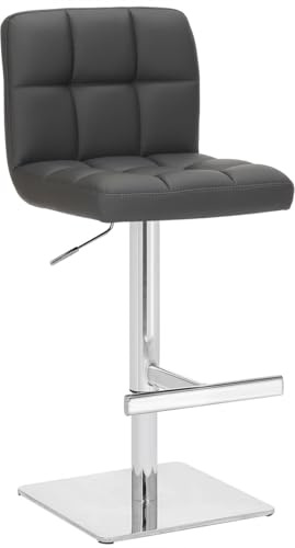 Lamboro Deluxe Allegro Real Leather Kitchen Bar Stool with Adjustable Height & Weighted Base, Charcoal Grey