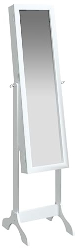 Tomostar Armoire à Bijoux sur Pied, Armoire à Bijoux avec Miroir Armoire de Rangement Cosmétiques blanc 34x37x146 cm