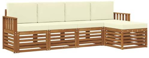 vidaXL Sofagarnituren 5 pcs Natur und Creme Massivholz Akazie, Garten, modernes Outdoor-Sofa-Set, modulare Terrassenmöbel, robuste Akazie, minimalistische Lounge, ideal für Pool