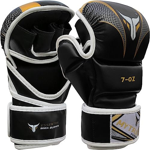 Mytra Fusion MMA Handschuhe Kickbox Handschuhe Kampfsport Handschuhe MMA Sparring Handschuhe Boxsackhandschuhe (Black/Gold, S/M)