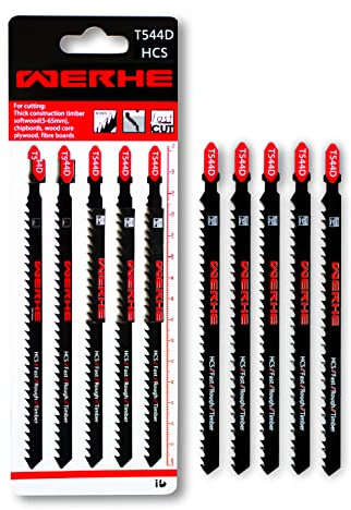 WERHE ® Profi – 5 x Holz Stichsägeblätt – C 152mm T544D Extra Lang – Schnelles Schneiden dicker Schichten – Kompatibel mit Bosch, Metabo, Milwaukee, Makita Stichsägen