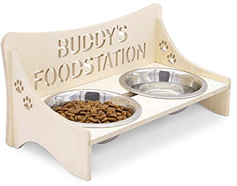 INEXTERIOR Futterstation - Futterbar für Hunde und Katzen - in Groß und Klein erhältlich - aus Birkenholz - personalisierbar - Made in Germany
