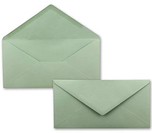 50 Brief-Umschläge Eukalyptus (Grün) DIN Lang - 110 x 220 mm (11 x 22 cm) - Nassklebung ohne Fenster - Ideal für Einladungs-Karten - Serie FarbenFroh