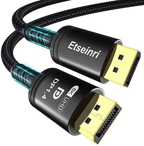 Etseinri Cable DisplayPort 1.4 2M, VESA Certificado Cable DP 8K@60Hz 4K@165Hz 144Hz 2K@240Hz, 32.4Gbps, HBR3 HDR, DSC 1.2, G-Sync FreeSync, Displayport para Gaming Monitor PC TV Tarjeta Gráfica