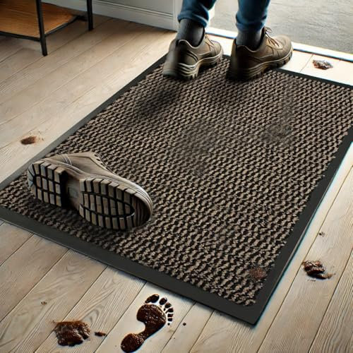 GULLAMBO Non Slip Door Mat – Indoor And Outdoor Door Mat –Kitchen And Office Use Mat, Super Soft Absorbent Multicolor Barrier Mat, Machine Washable Entrance Rug (Brown, 40cm x 60cm)
