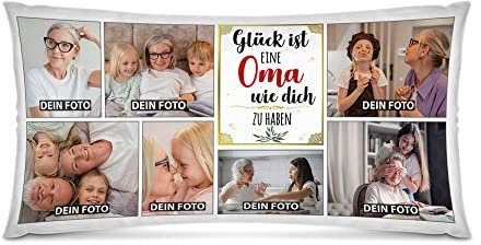 PR Print Royal Kissen selbst gestalten XXL - mit 7 Fotos Bedrucken - Glück ist eine Oma wie Dich zu haben - Geschenk Geburtstag Weihnachten - Fotokissen in XXL inkl. Füllung, 80x40 cm