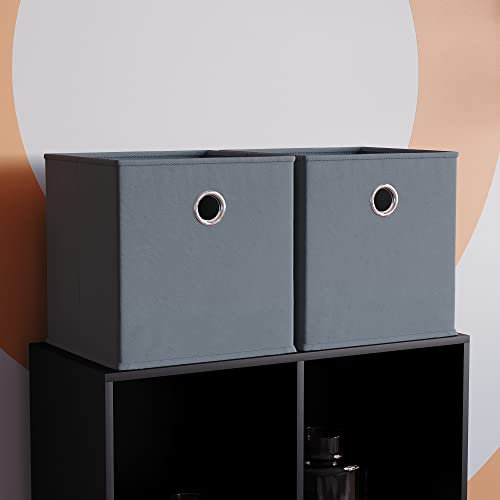 Vida Designs Durham Foldable Storage Cube Baskets Fabric Box With Metal Easy Access Handle Home Organiser (2 Pack, Grey)